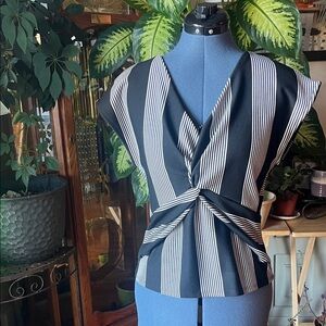 W5 Black and White Striped Twist Blouse